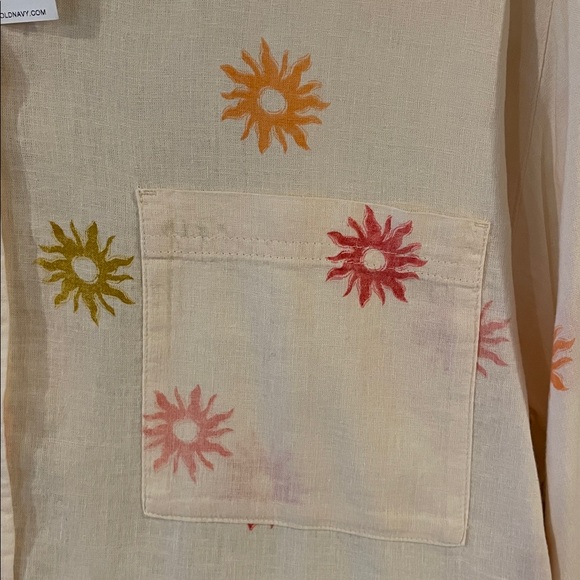 Old Navy Linen Blend Boyfriend Shirt Sun Print Size M - Picture 6 of 10